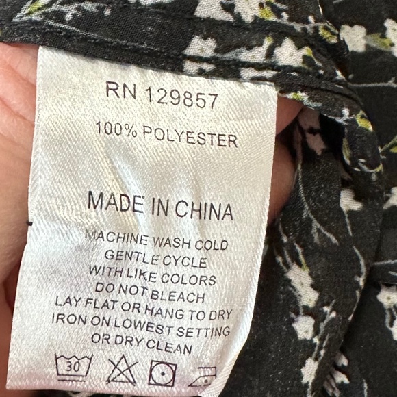 The Shirt by Rochelle Behrens Black Floral with Ruffle Detail, Semi-Sheer, Large - Picture 7 of 7